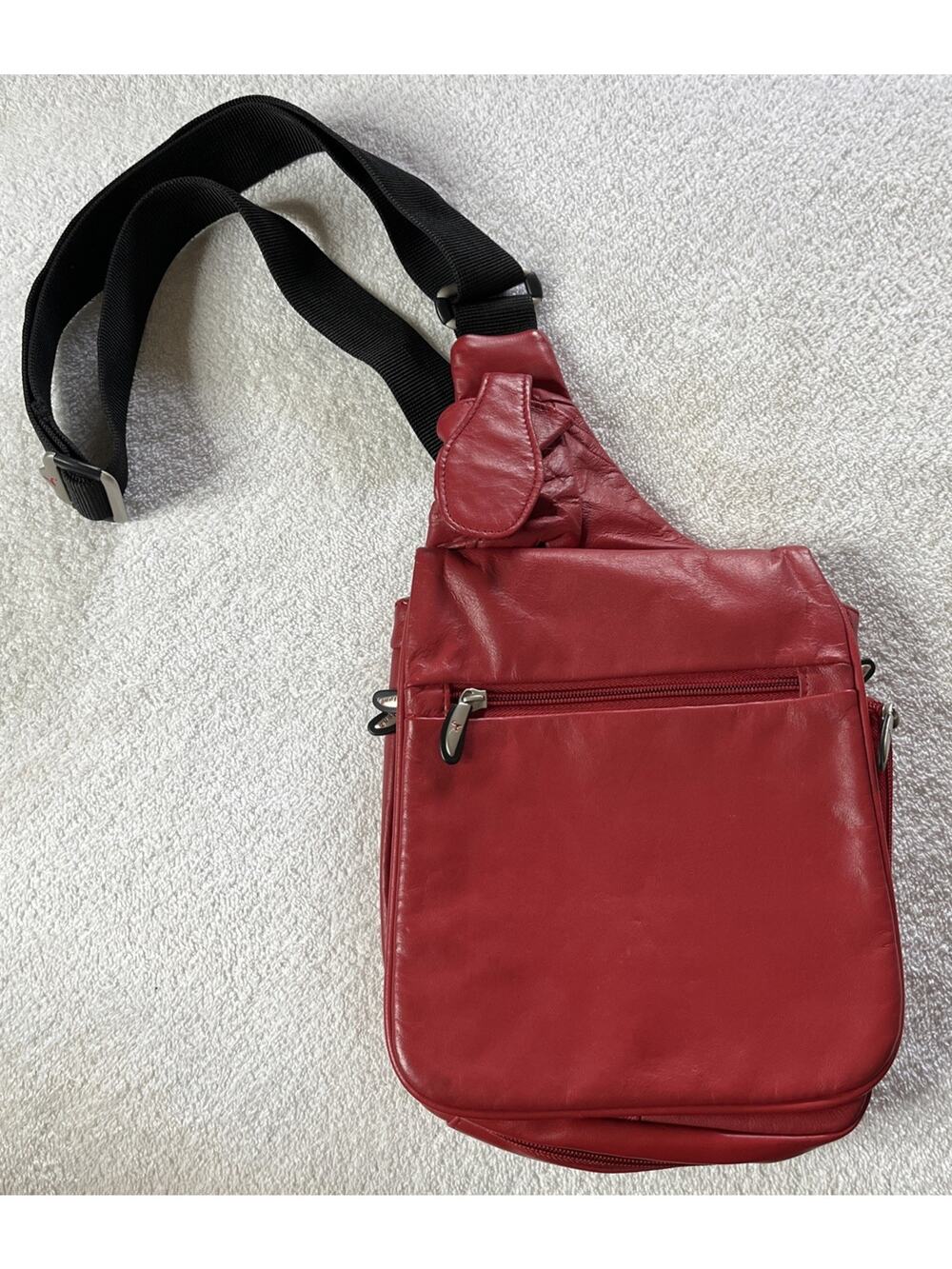 Vtg Travelon Red Leather Crossbody Purse Y2K Handbag